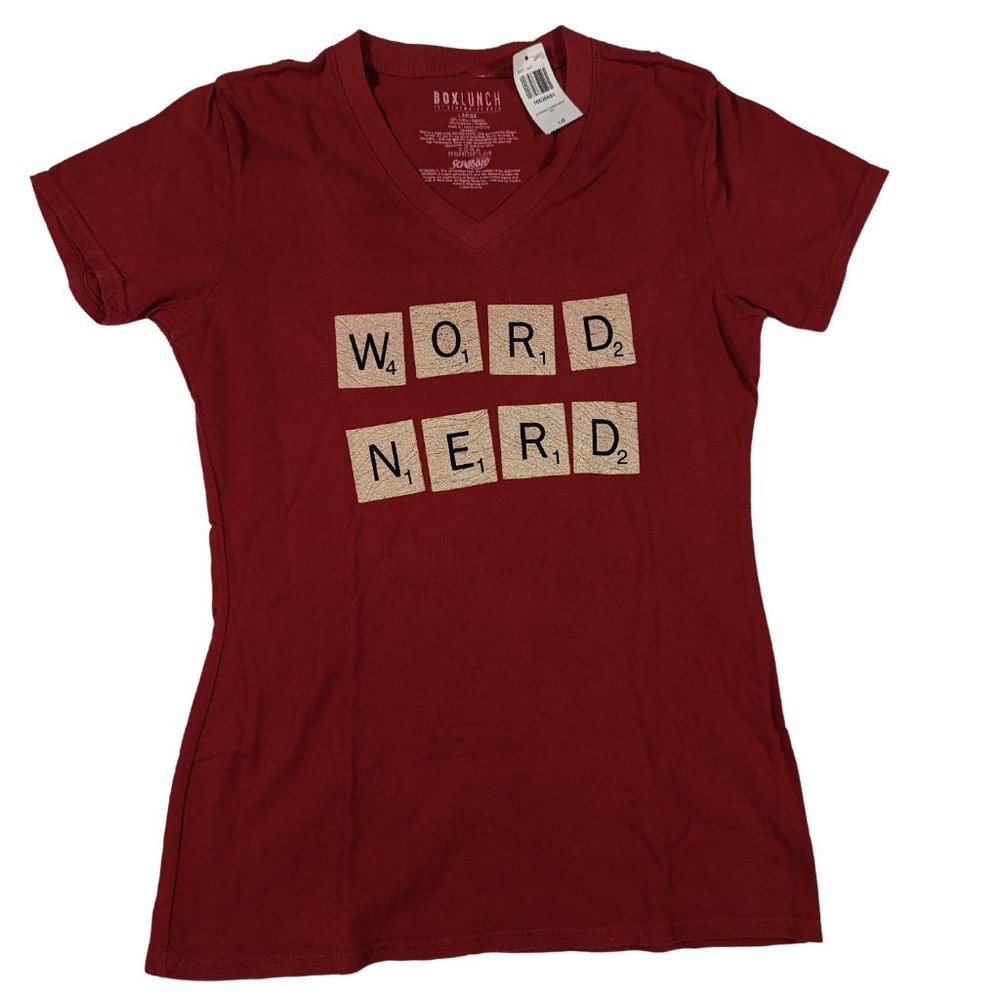 WORD NERD T-Shirt Red Women's V-Neck NEW Scrabble